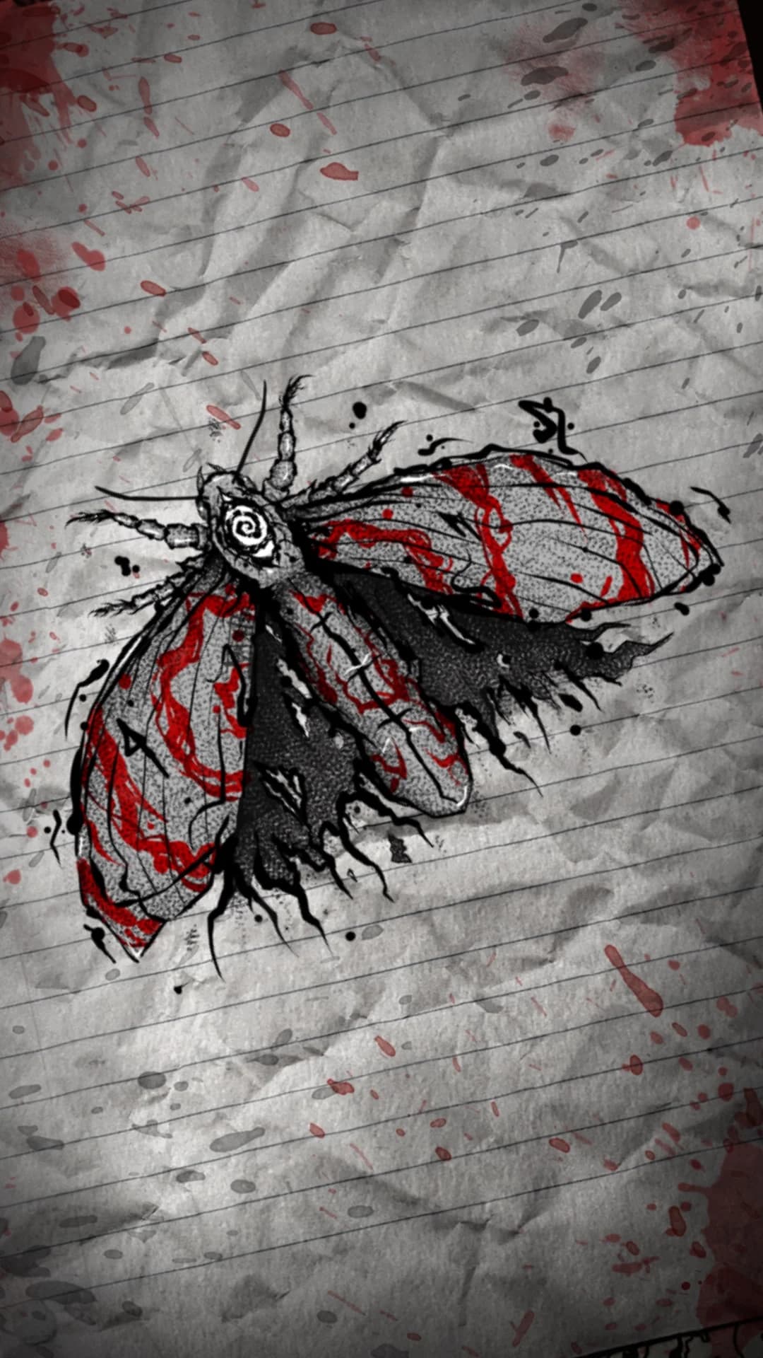 MOTH Digital – Dark Moth Illustration with Red-Veined Wings by TSUMETAI
